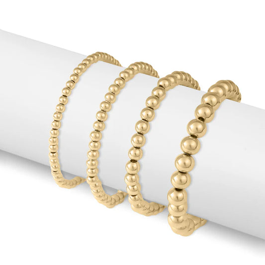 4mm, 5mm, 6mm Stack of 18K Gold PVD Coated Stainless Steel Metal Bead Stretch Bracelet